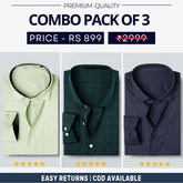 Combo Pack of 3 Men’s Formal Shirts – Stylish & Versatile Collection (Half & Full Sleeves, With/Without Pockets) (FS-81)
